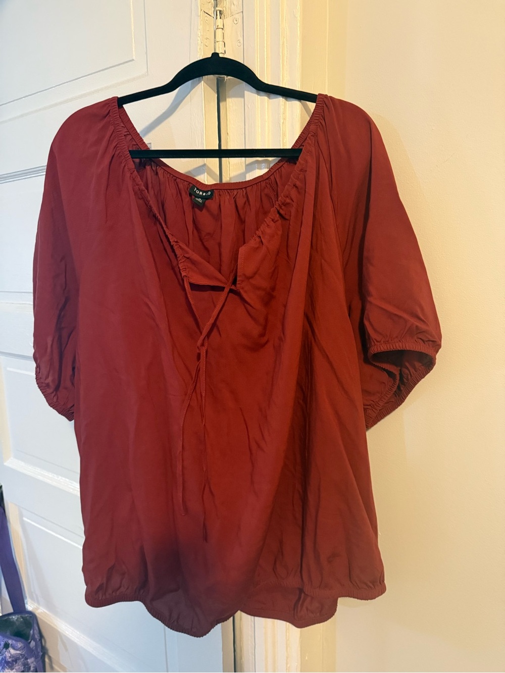 torrid Rust Tie-Neck Peasant Blouse